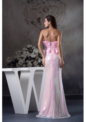 Hand Made Flowers Strapless Long Column / Sheath Prom Dress