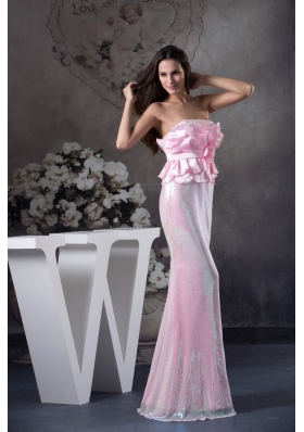 Hand Made Flowers Strapless Long Column / Sheath Prom Dress