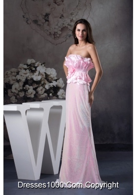 Hand Made Flowers Strapless Long Column / Sheath Prom Dress