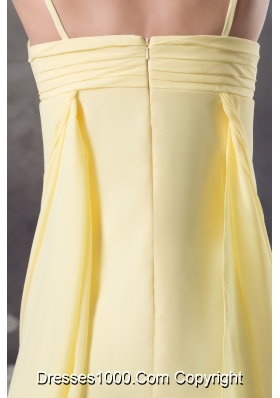 Hand Made Flowers Yellow Empire long Straps Chiffon Prom Dress