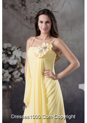 Hand Made Flowers Yellow Empire long Straps Chiffon Prom Dress