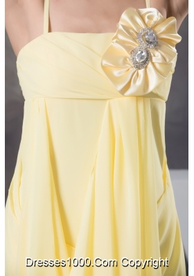 Hand Made Flowers Yellow Empire long Straps Chiffon Prom Dress