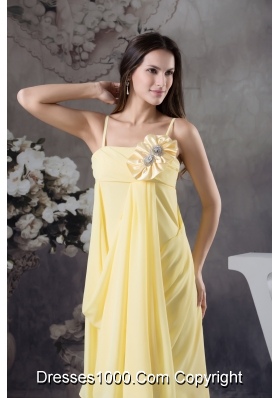 Hand Made Flowers Yellow Empire long Straps Chiffon Prom Dress