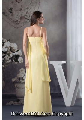 Hand Made Flowers Yellow Empire long Straps Chiffon Prom Dress