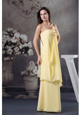 Hand Made Flowers Yellow Empire long Straps Chiffon Prom Dress