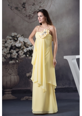 Hand Made Flowers Yellow Empire long Straps Chiffon Prom Dress