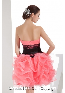 Lace and Pick Up Column Strapless Short Watermelon Prom Dress