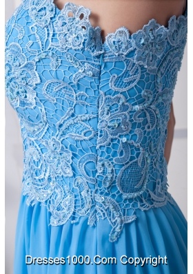 Lace One Shoulder Long Baby Blue Prom Dress