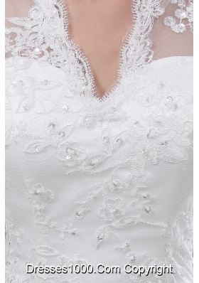 Lace V-neck Mermaid Court Train 3/4 Sleeves Wedding Dress