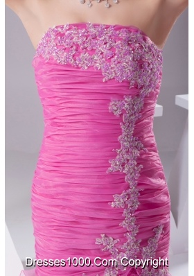 Mermaid Hot Pink Appliques Ruching Ruffled Layers Prom Dress