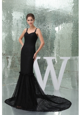 Mermaid Straps Exclusive Black Court Train Prom Dress