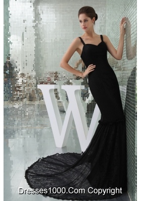 Mermaid Straps Exclusive Black Court Train Prom Dress