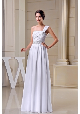 One Shoulder Beading Ruching Chiffon Prom Dress