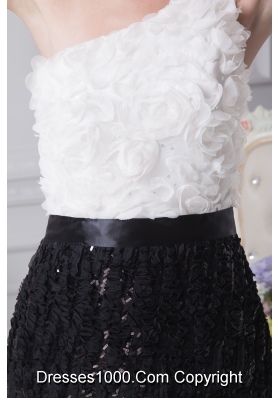 One Shoulder Brush Train Column Black and White Prom Dress