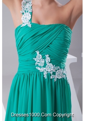 One Shoulder Green Appliques Empire Long Prom Dress