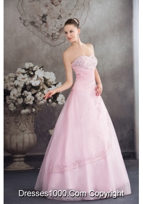 Pincess Sweetheart Baby Pink Organza Appliques Prom Dress