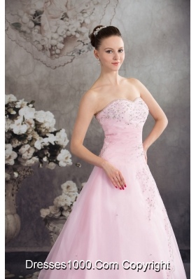 Pincess Sweetheart Baby Pink Organza Appliques Prom Dress