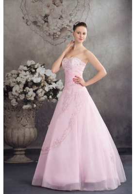 Pincess Sweetheart Baby Pink Organza Appliques Prom Dress