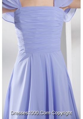 Ruching Empire Square long Prom Dress with Cap Sleeves