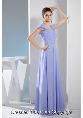 Ruching Empire Square long Prom Dress with Cap Sleeves