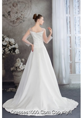 Scoop Long Sleeves Embroidery satin Wedding Dress