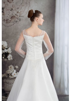 Scoop Long Sleeves Embroidery satin Wedding Dress