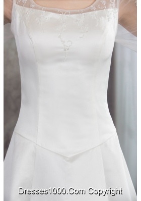 Scoop Long Sleeves Embroidery satin Wedding Dress