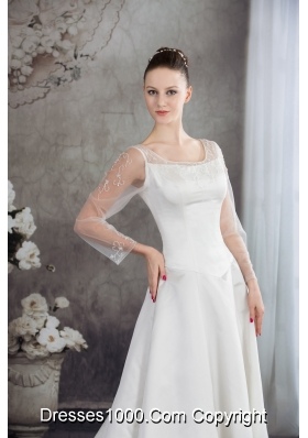 Scoop Long Sleeves Embroidery satin Wedding Dress