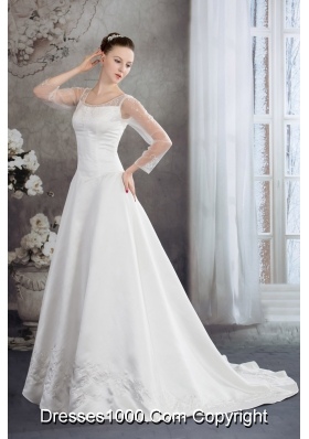 Scoop Long Sleeves Embroidery satin Wedding Dress