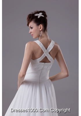 Scoop Neck Beading Princess Wedding Dress With Cross Criss Back