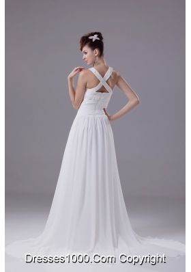 Scoop Neck Beading Princess Wedding Dress With Cross Criss Back