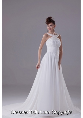 Scoop Neck Beading Princess Wedding Dress With Cross Criss Back