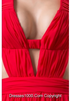 Sexy Column long Ruching Straps Prom Dress in Red