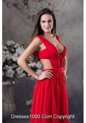 Sexy Column long Ruching Straps Prom Dress in Red