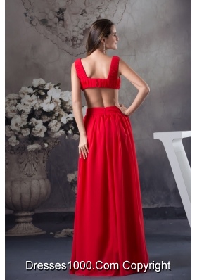 Sexy Column long Ruching Straps Prom Dress in Red