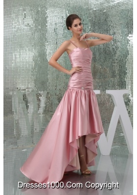 Spaghetti Straps Pink Empire High Low Prom Dress For 2013 Customize