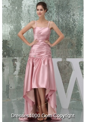 Spaghetti Straps Pink Empire High Low Prom Dress For 2013 Customize