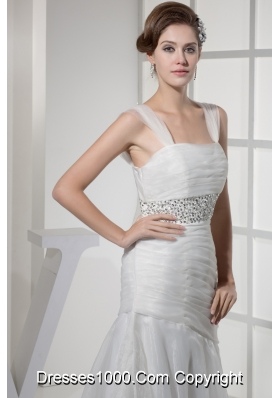 Square Neck Beautiful Beading  Long Princess Wedding Dress