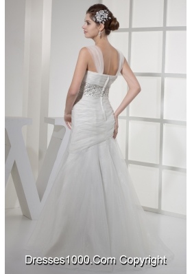 Square Neck Beautiful Beading  Long Princess Wedding Dress