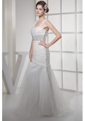 Square Neck Beautiful Beading  Long Princess Wedding Dress