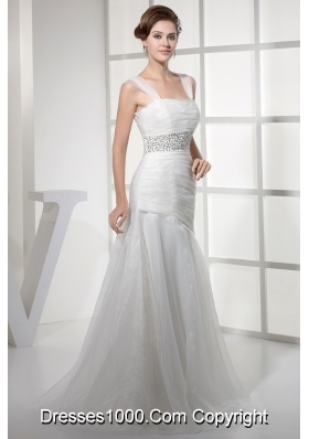 Square Neck Beautiful Beading  Long Princess Wedding Dress