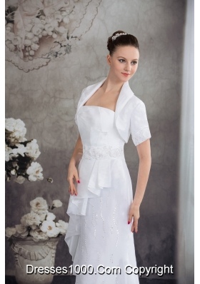 Strapless Column Jacket Beading Appliqes Wedding Dress