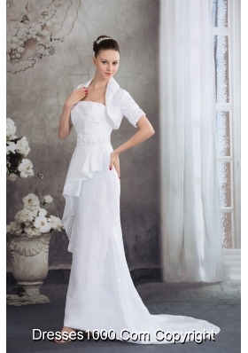 Strapless Column Jacket Beading Appliqes Wedding Dress