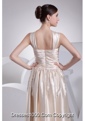 Straps Beading Satin Champagne Prom Dress