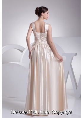 Straps Beading Satin Champagne Prom Dress