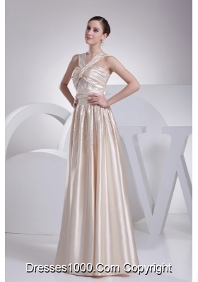 Straps Beading Satin Champagne Prom Dress