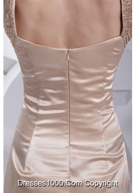 Straps Champagne Beading Column Brush Train  Prom Dress