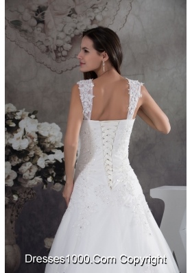 Straps Lace A-line Wedding Dress With Brush Train