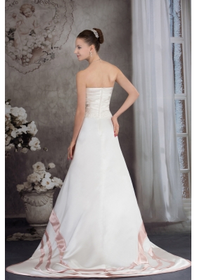 Sweetheart Brush Train Satin Appliques A-line Wedding Dress