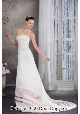 Sweetheart Brush Train Satin Appliques A-line Wedding Dress